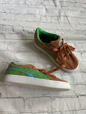 Kids Puma x Minecraft Brown Suede Sneakers with Green and Blue Accents